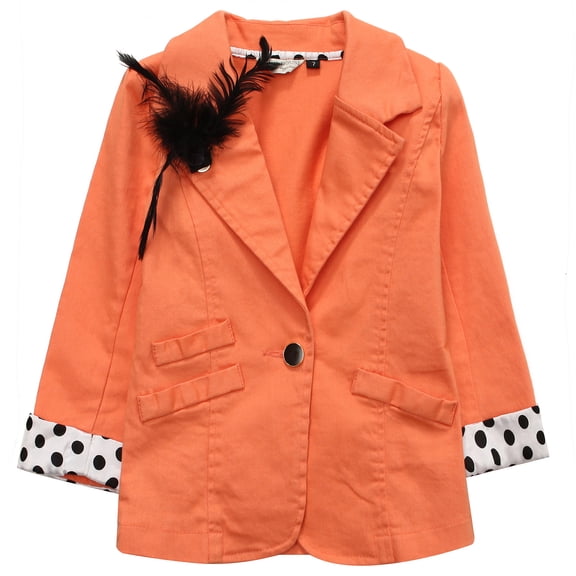 Richie House Little Girls Orange Black Polka Dot Cuffs Lapel Clip Jacket 4