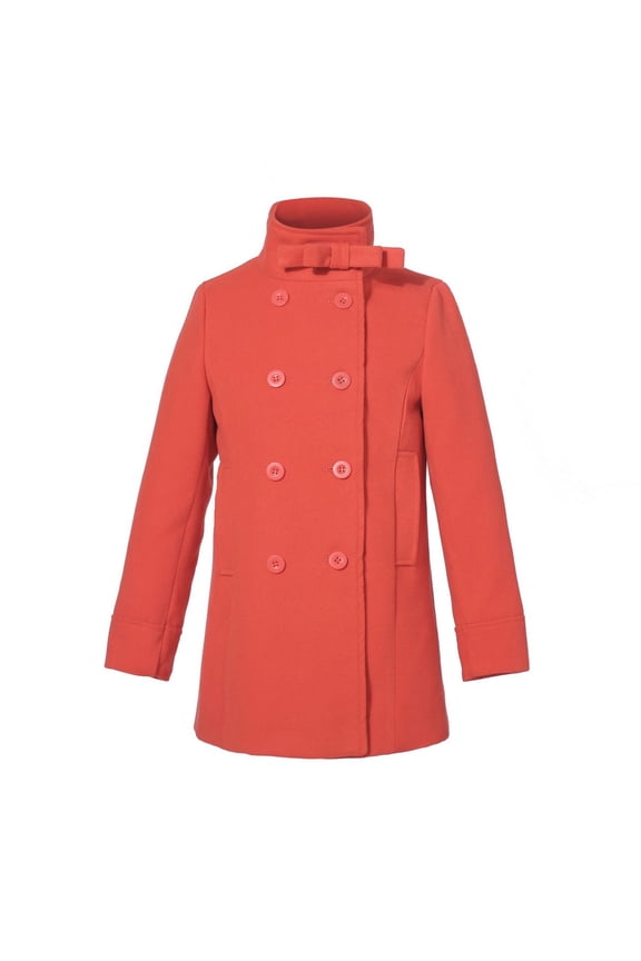 Little Girls Orange Double-Breasted Stand Collar Jacket 3