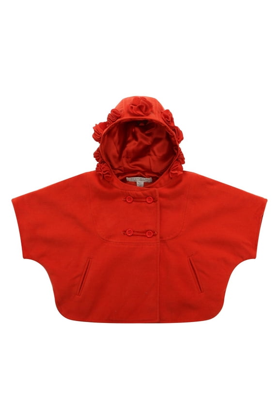 Little Girls Orange Rosette Accent Hood Coat 3