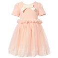 thumbnail image 1 of Richie House Little Girls Peach Bow Accent Embroidered Mesh Occasion Dress 3/4, 1 of 2