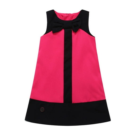 Richie House Little Girls Pink Black Bow Decorated Sleeveless Dress 1/2