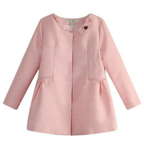 Richie House Little Girls Pink Bow Metal Label Woven Long Coat 4/5