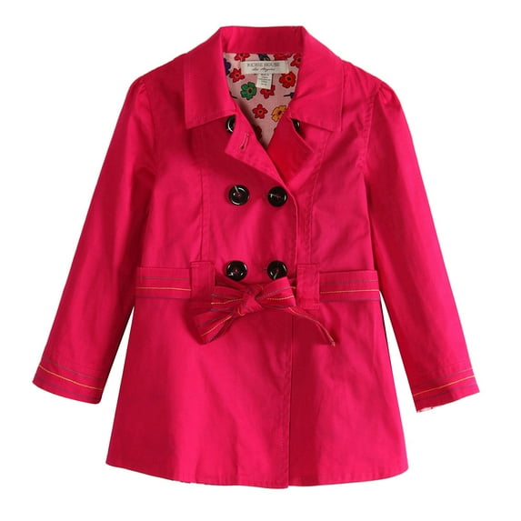 Richie House Little Girls Pink Colored Floral Lining Fabric Trench Coat 4/5