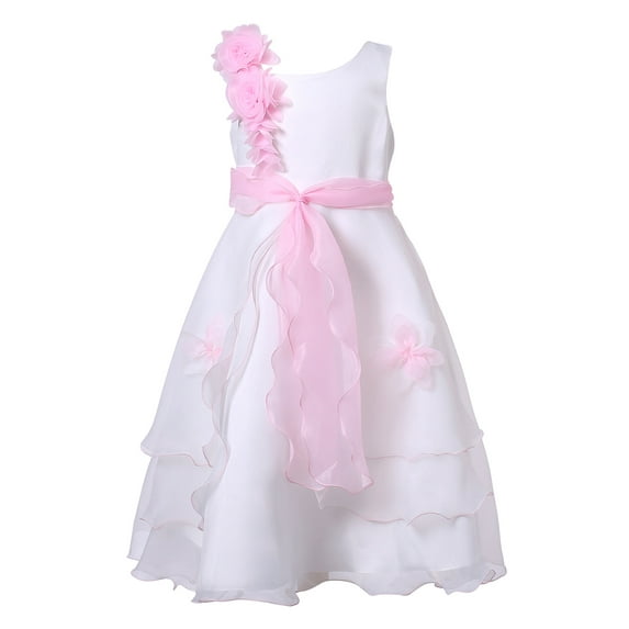 Richie House Little Girls Pink Floral Accent Overlaid Elaborate Dress 5/6