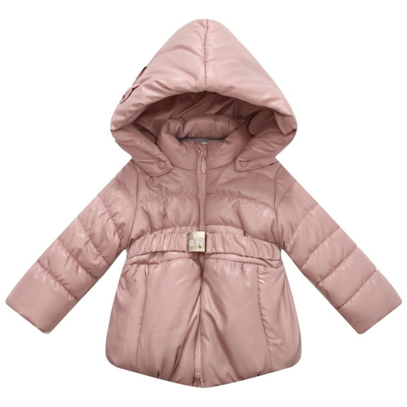 Richie House Little Girls Pink Hood Matching Belt Padded Jacket 3