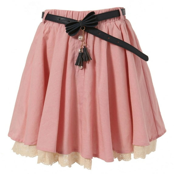 Richie House Little Girls Pink Ivory Lace Hem Pearl Accented Belted Skirt 5/6