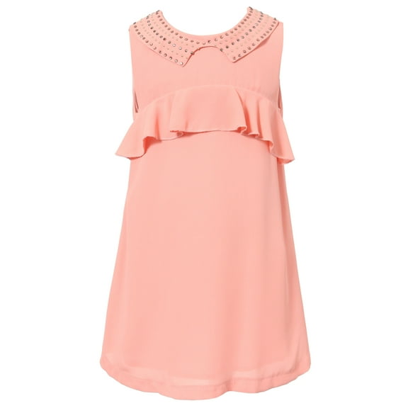 Richie House Little Girls Pink Ruffle Diamond Detail Neck Sundress 2/3