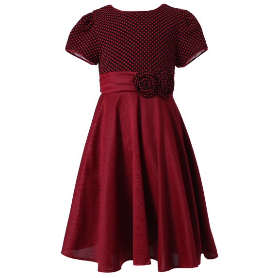 Richie House Little Girls Red Pintuck Dotted Bow Polished Dress 3/4