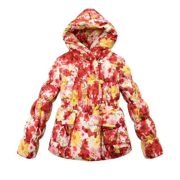 Richie House Little Girls Red Yellow Floral Padded Jacket 3