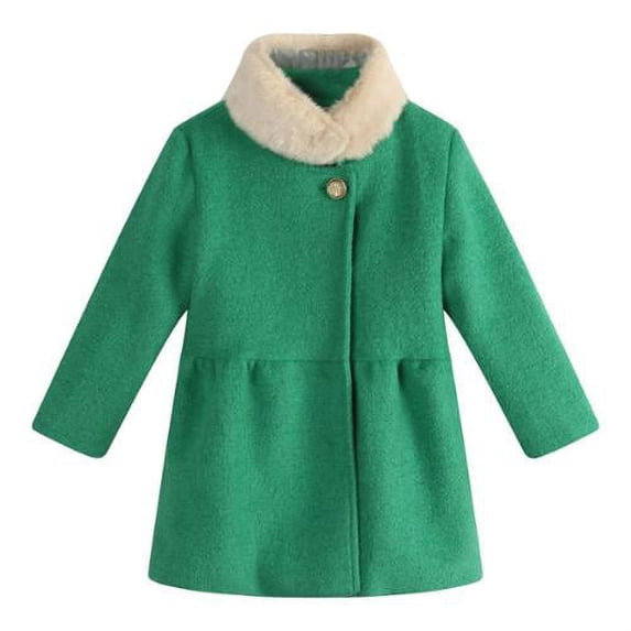 Richie House Little Girls Turquoise Woven Fake Faux Fur Collar Jacket 4/5
