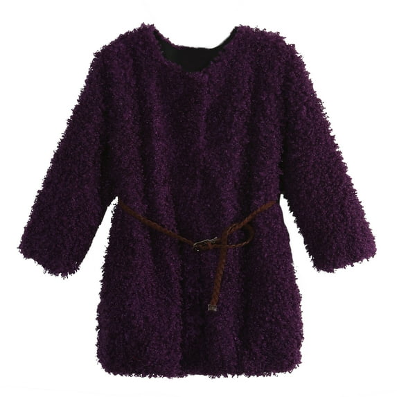 Richie House Little Girls Violet Braided Belt Retro Shag Jacket 4
