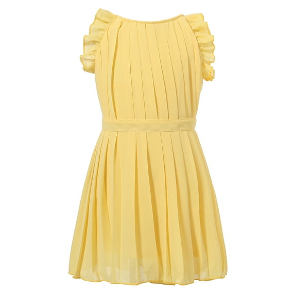 Richie House Little Girls Yellow Belt Pleated Special Occasion Dress 4/5
