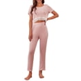 thumbnail image 1 of Richie House Lounge Set Womens Crop Lace Top Pants Pullover Sleep Cotton Pajama RHW4022, 1 of 7