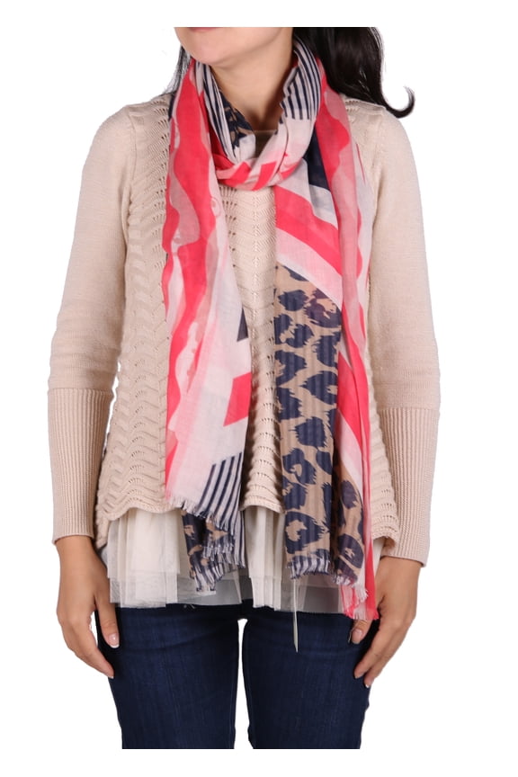 Multi-Styled Scarf with Red and Blue RH0462