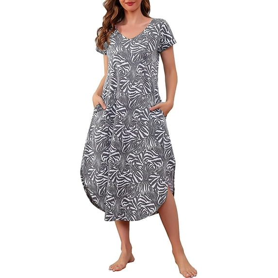 Richie House Nightgowns Nightdress Women V Neck Print Short Slit Sleepwear S-XXL RHW2895