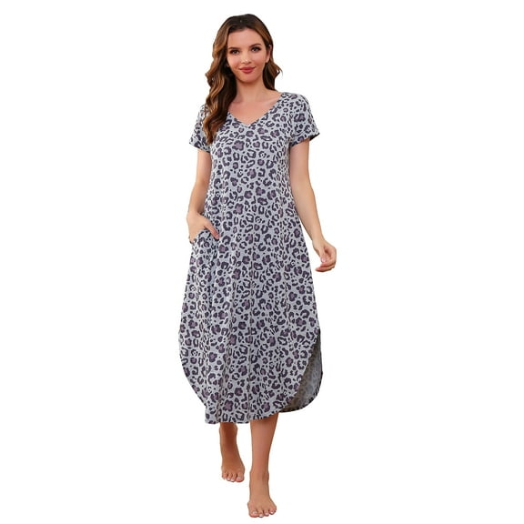 Richie House Nightgowns Nightdress Women V Neck Print Short Slit Sleepwear S-XXL RHW2895