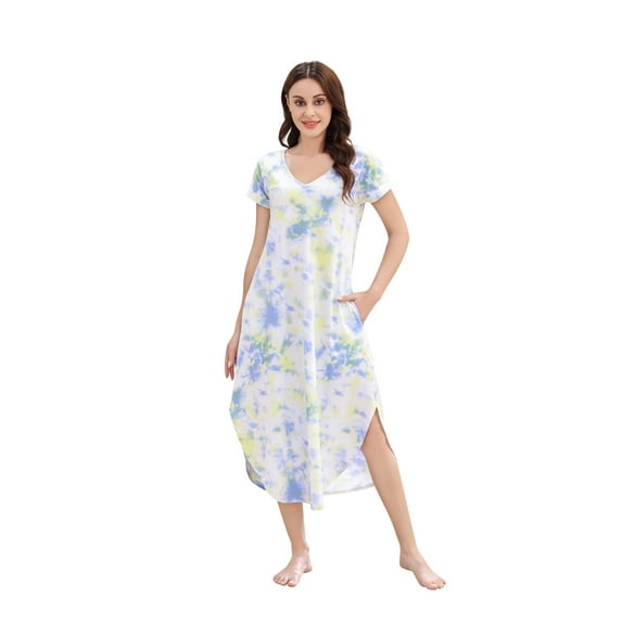 Richie House Nightgowns Women Plus Size V Neck Loungewear Short Sleeve Sleepwear S-XXL RHW2895