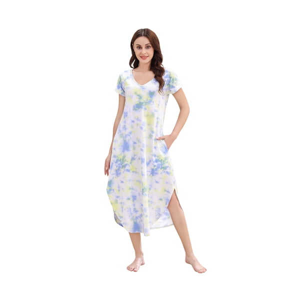 Richie House Nightgowns Women Plus Size V Neck Loungewear Short Sleeve Sleepwear S-XXL RHW2895
