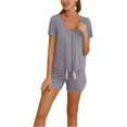 thumbnail image 1 of Richie House Pajamas Sets Short Sleeve Sleepwear Womens V-neck PJ Set Night RHW2925-D-L, 1 of 7