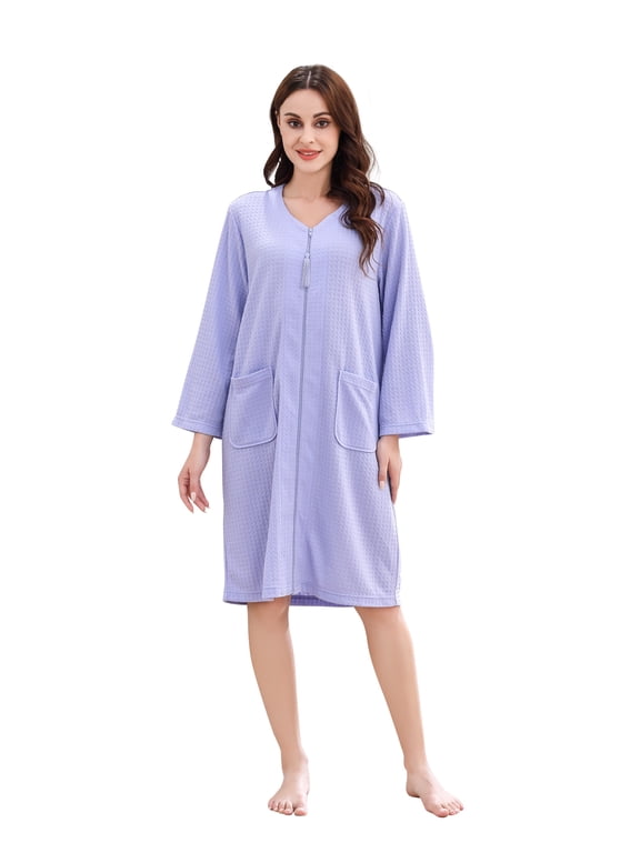RH Women's Zipper Robes Half Sleeve Zip Front Knee Length Lightweight Housecoats S-3XL RHW4010