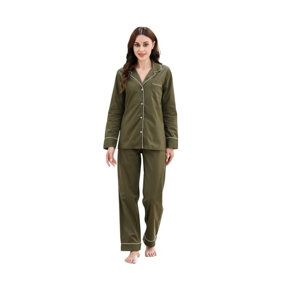 Richie House Women Cotton Pajamas Set Notch Collar Soft Sleepwear Pjs Button Nightwear RHW2846-D-M
