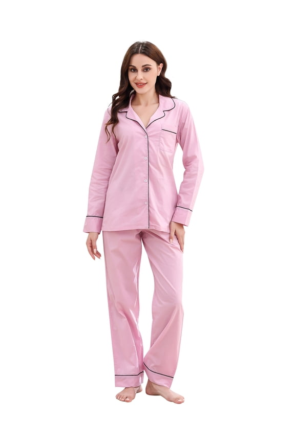 Women Cotton Pajamas Set Notch Collar Soft Sleepwear Pjs Button Nightwear RHW2846-E-S