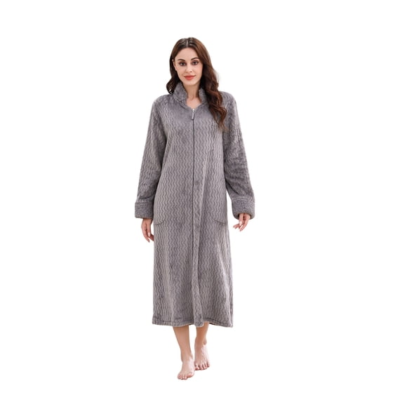Richie House Women Fleece Robe Plush Long Zip Front Warm Soft Zippered Bathrobes S-3XL RHW4002-A-XXL