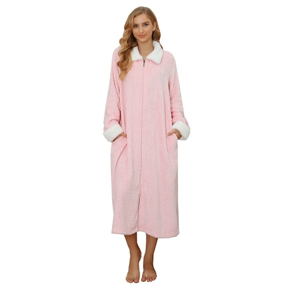 Richie House Women Fleece Robe Plush Long Zip Front Warm Soft Zippered Bathrobes S-3XL RHW4047