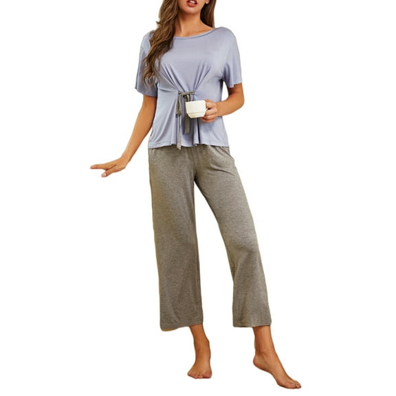 Richie House Women Pajamas Set Pullover Ribbon Short Top Sleepwear Pjs Set Pajama RHW4020