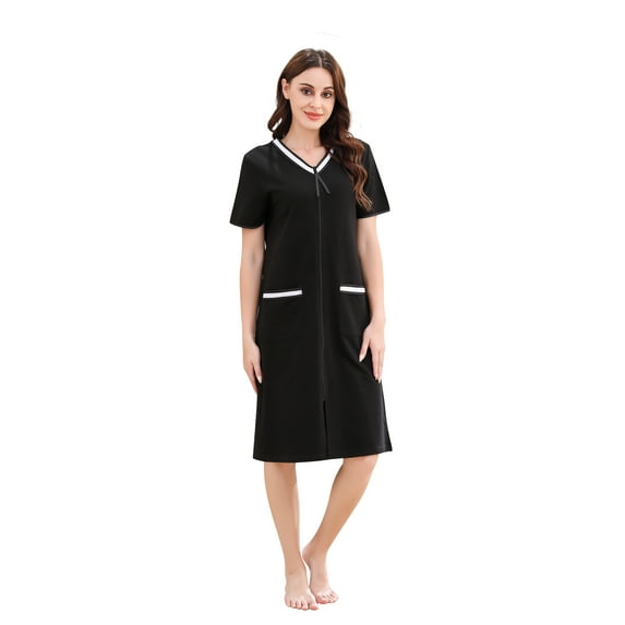 Richie House Women Zipper Robe Loungewear Short Sleeve Sleepwear Housecoat Bathrobe RHW2898-B-XL