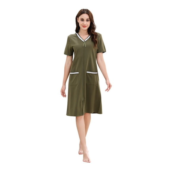 Richie House Women Zipper Robe Loungewear Short Sleeve Sleepwear Housecoat Bathrobe RHW2898-D-XL