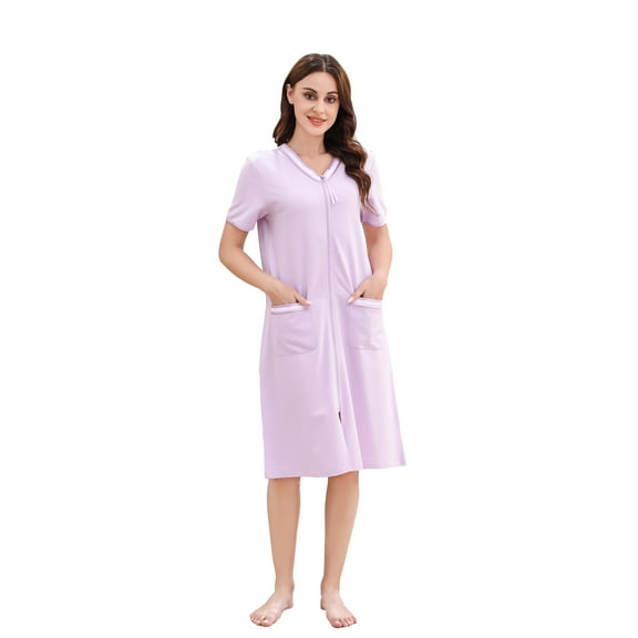 Richie House Women Zipper Robe Loungewear Short Sleeve Sleepwear Housecoat Bathrobe RHW2898-E-XXL