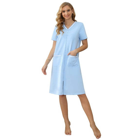 Richie House Women Zipper Robe Loungewear Short Sleeve Sleepwear Housecoat Bathrobe RHW2898-G-S