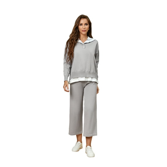 Richie House Women's 2 Piece Sweatsuits Long Sleeve Knit Sweater Wide Leg Pants Outfits RHW4072-B-M