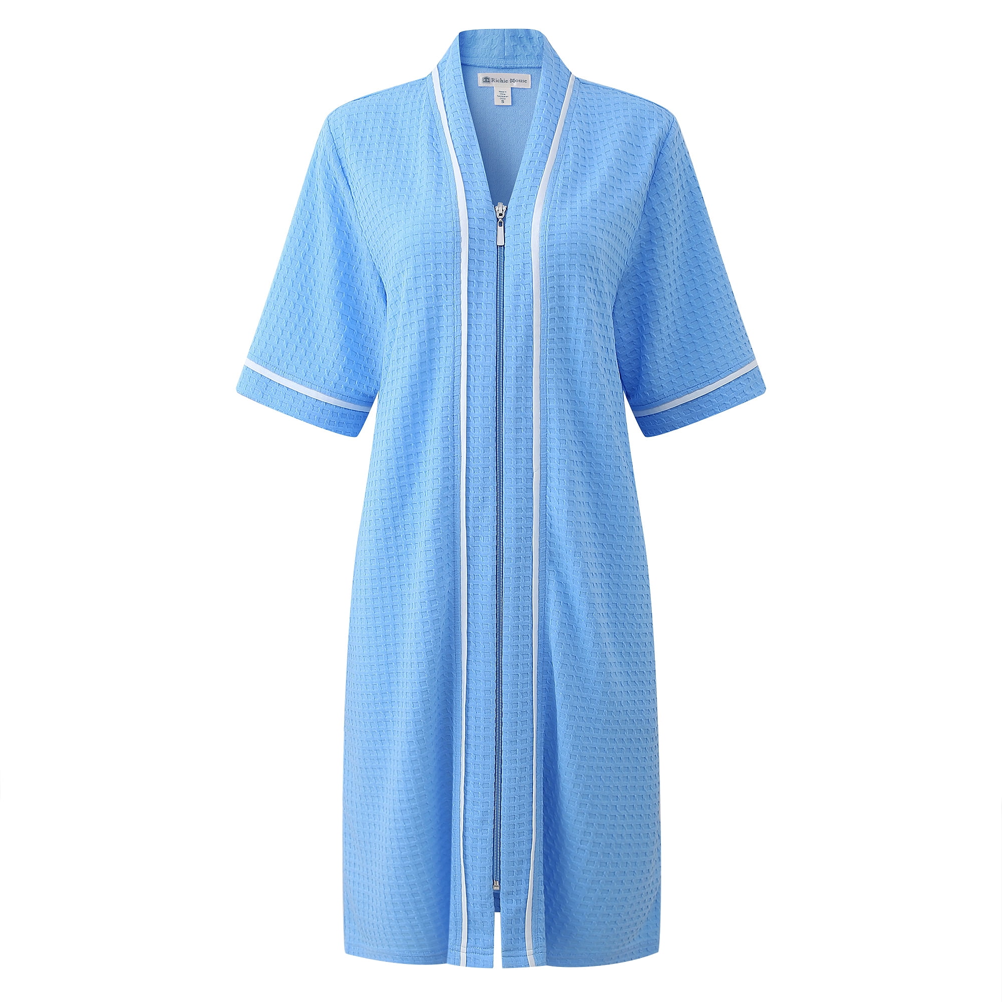 Richie House Women's Button Front Duster Zip up Bathrobes Short Nightgown with Pockets, S-3XL RHW4093-B-3XL
