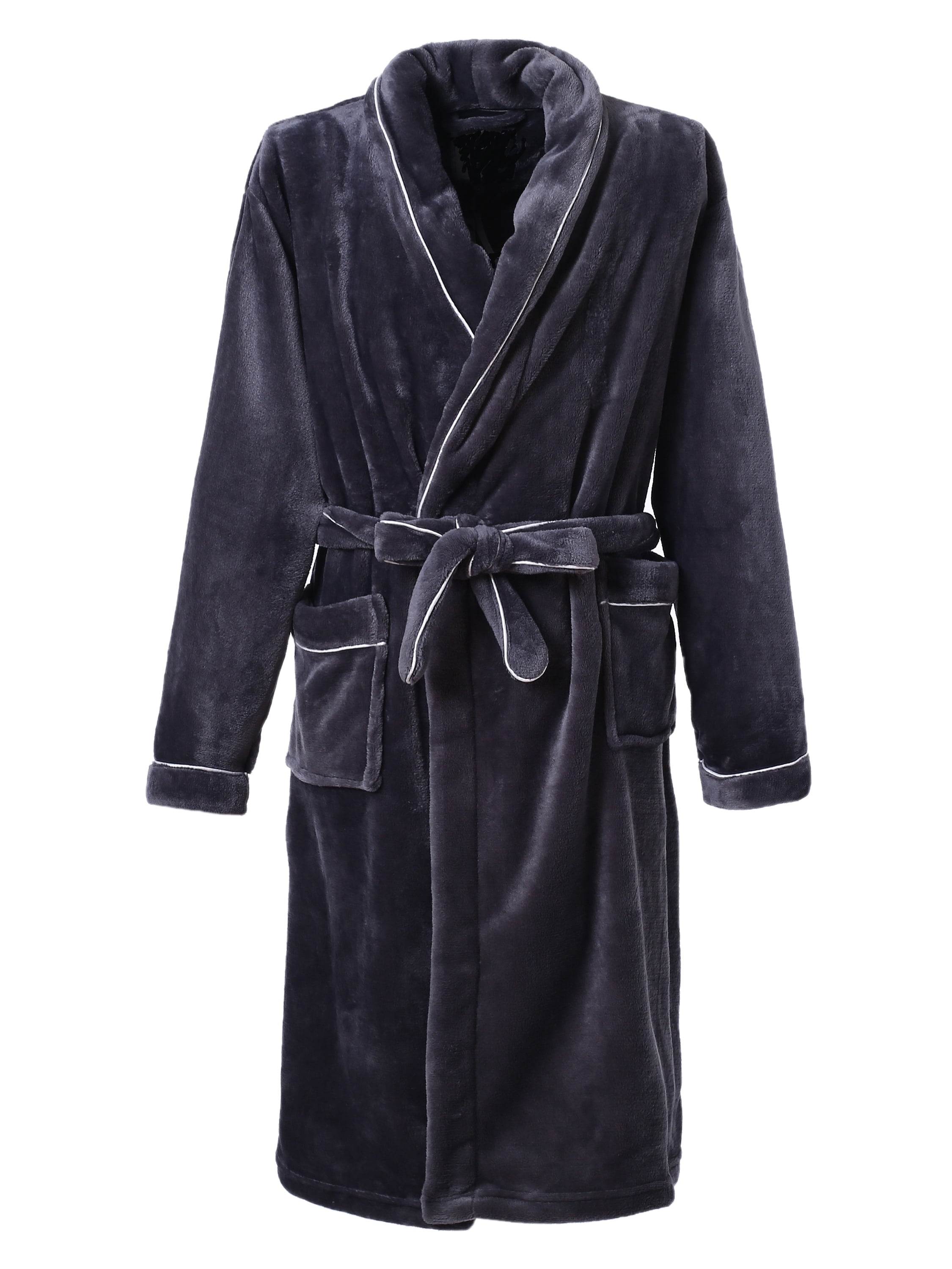 Gray Medium Plush Fleece Bathrobe with Pockets