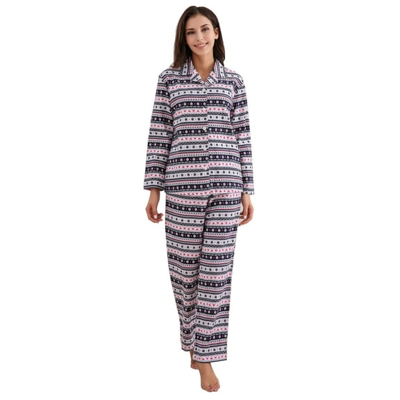 Richie House Women's Cotton Print Fleece Two-piece Pajama RHW2790-A-L