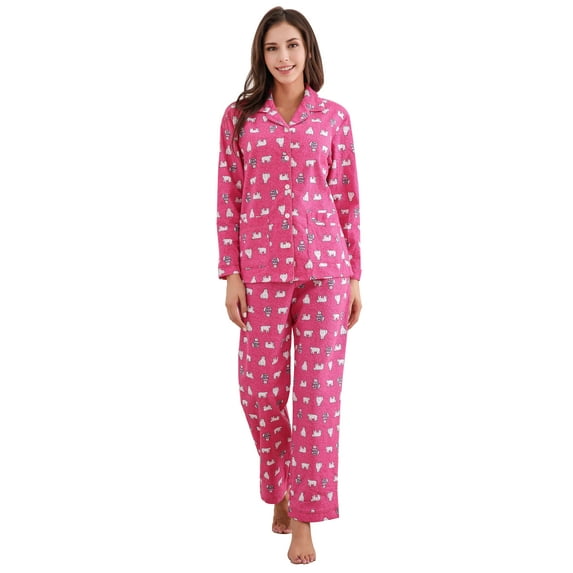 Richie House Women's Cotton Printed Flannel Two-piece Set Pajama RHW2774-A-S