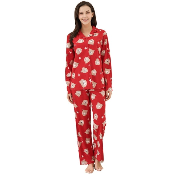 Richie House Women's Knit Flannel Pajama Sleepwear Set with Pants RHW2843