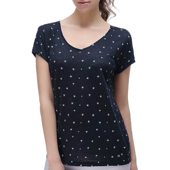 Richie House Women's Linen T-shirt with starfish print RH2027-B-S
