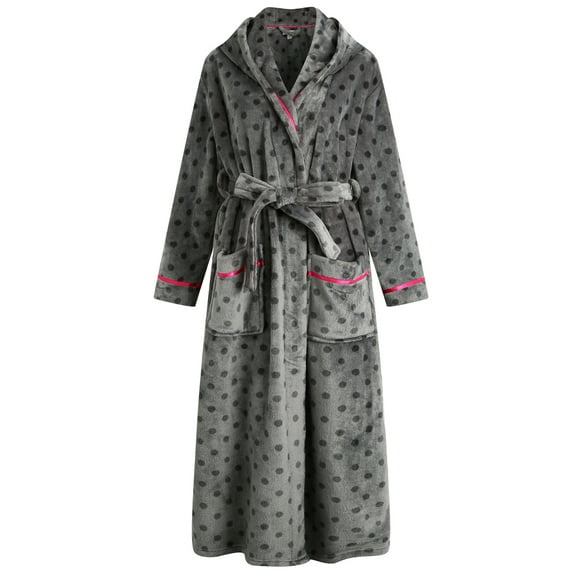 Richie House Women's Long Hooded Robe Plush Soft Warm Fleece Elegant Lounger Collar Style Bathrobe Housecoat Sleepwear for Ladies RHW2882