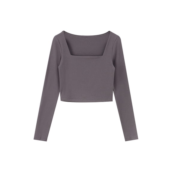 Richie House Women's Long Sleeve Casual Crop Top Ribbed Knit Slim Fitted T-Shirt RHW4065-A-L