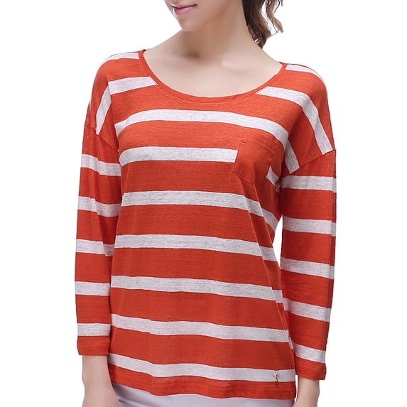 Richie House Women's Long sleeve striped linen pullover RH2025-A-S