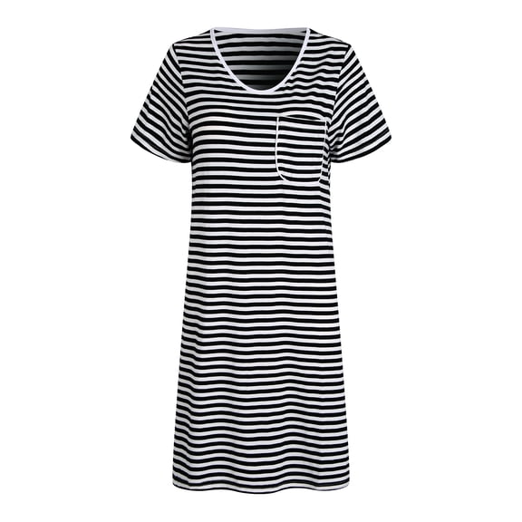 Richie House Women's Nightgown Striped Tee Short Sleeve Sleep Nightshirt Pajama Dress S-2XL RHW4041