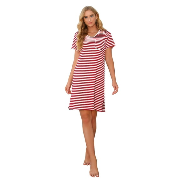 Richie House Women's Nightgown Striped Tee Short Sleeve Sleep Nightshirt Pajama Dress S-2XL RHW4041