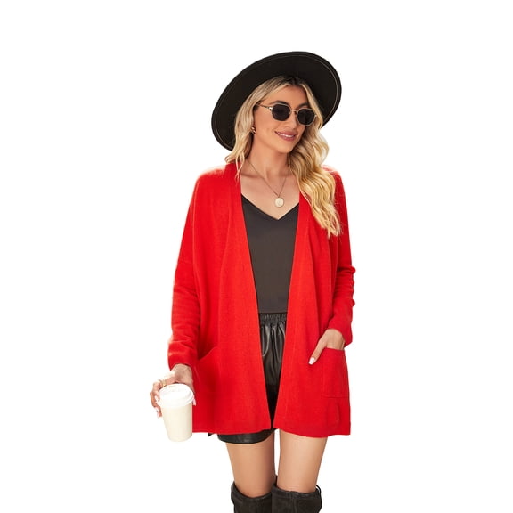 Richie House Women's Open Front Cardigan Long Sleeve Sweater with Side Pockets ARH2058-C-M