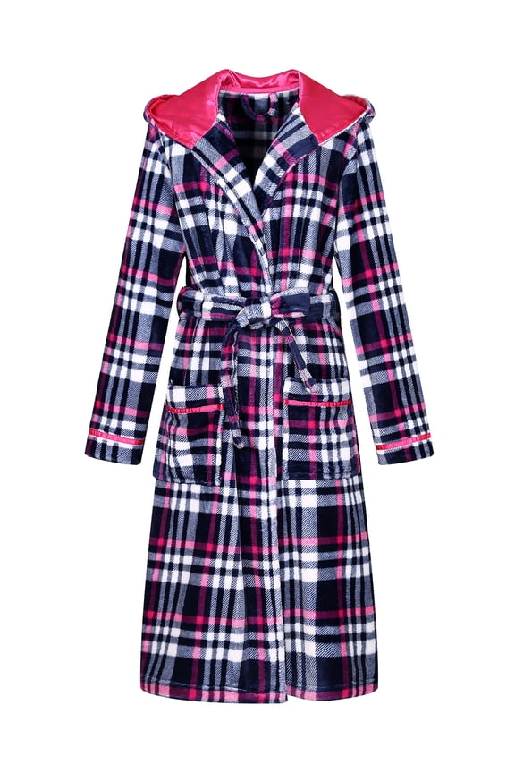 Women's Plaid Fleece Bathrobe Robe RHW2714