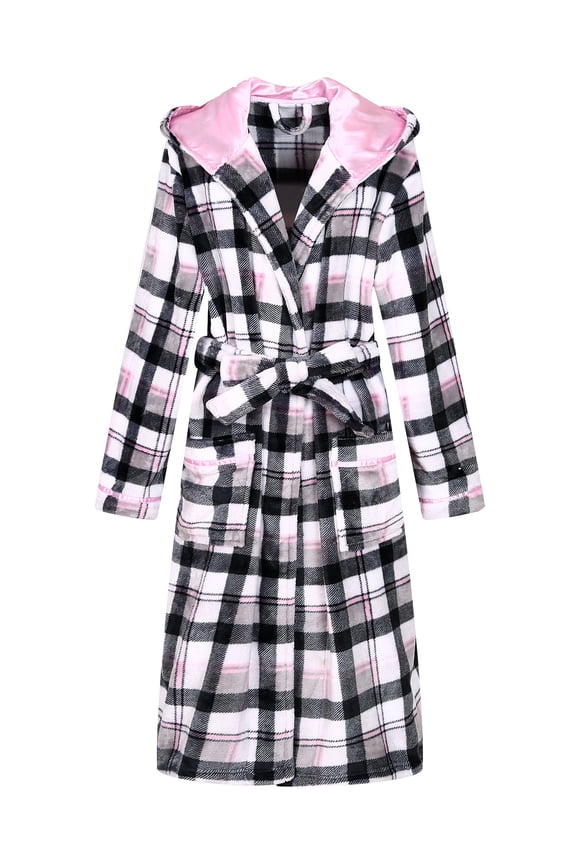 Women's Plaid Fleece Bathrobe Robe RHW2714