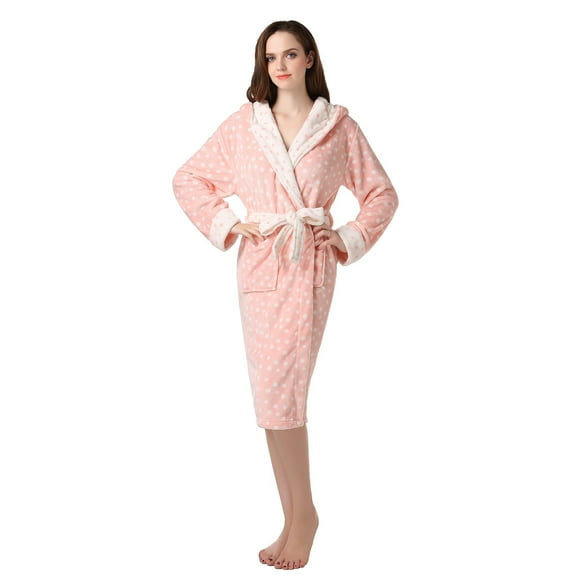 Richie House Women's Polka Dot Coral Fleece Robe RHW2235