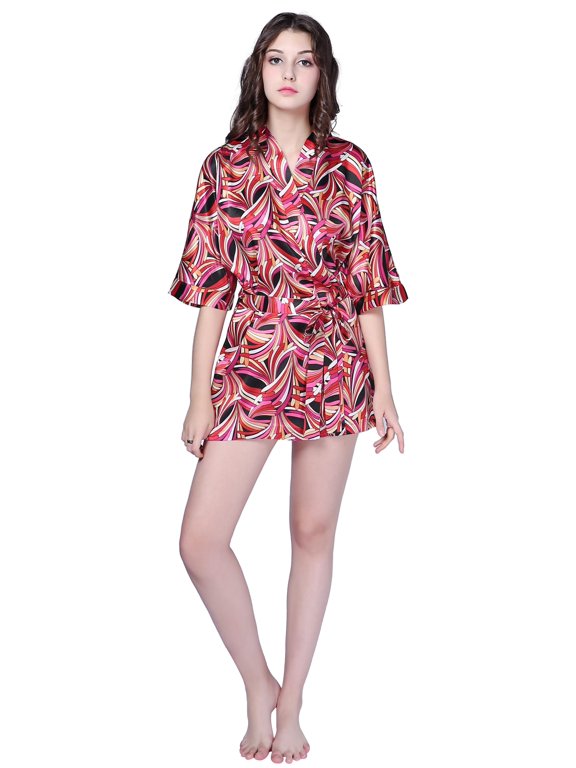 Women's Satin Print Bathrobe RHW2722
